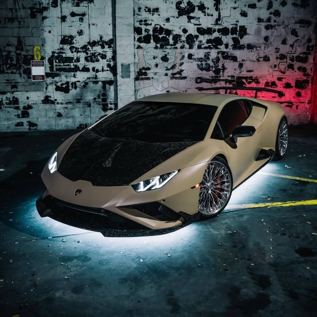Matte Sand Wrapped Lamborghini Aventador SVJ Yellow with Underglow getunderglow carbon fiber montreal canada